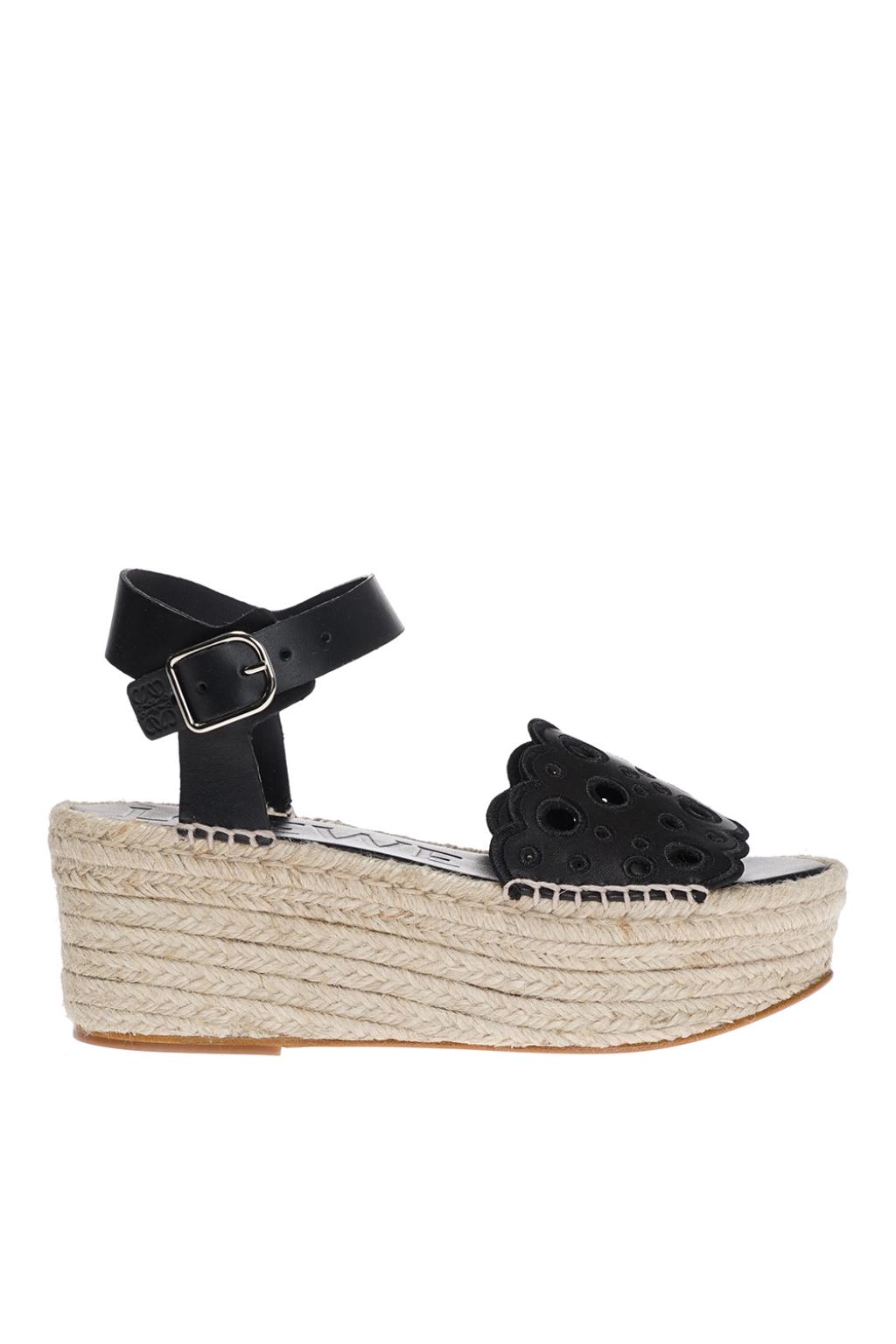 Loewe★素敵！Black Leather Platform Wedge Sandals Loewe - Ease Black Leather Buckle Slide Heel, 90mm